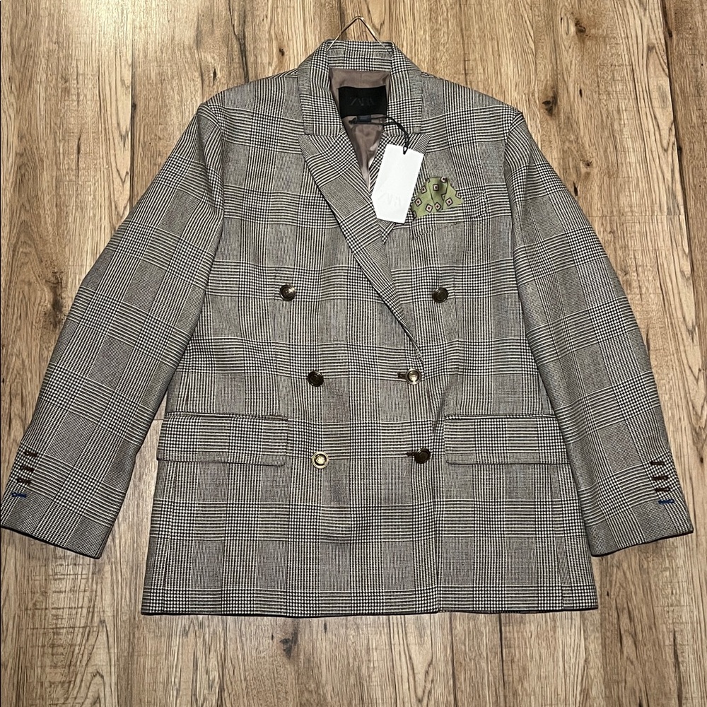 NEW! Zara Plaid Wool Oversized Blazer Size S - Picture 7 of 12